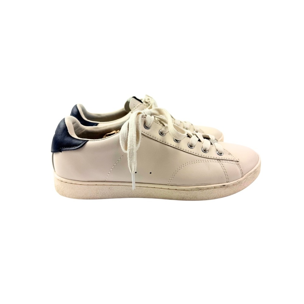 COACH Women's Sneakers Leather‎ Low Top Casual Shoes Ivory & Navy - Size 9.5 B